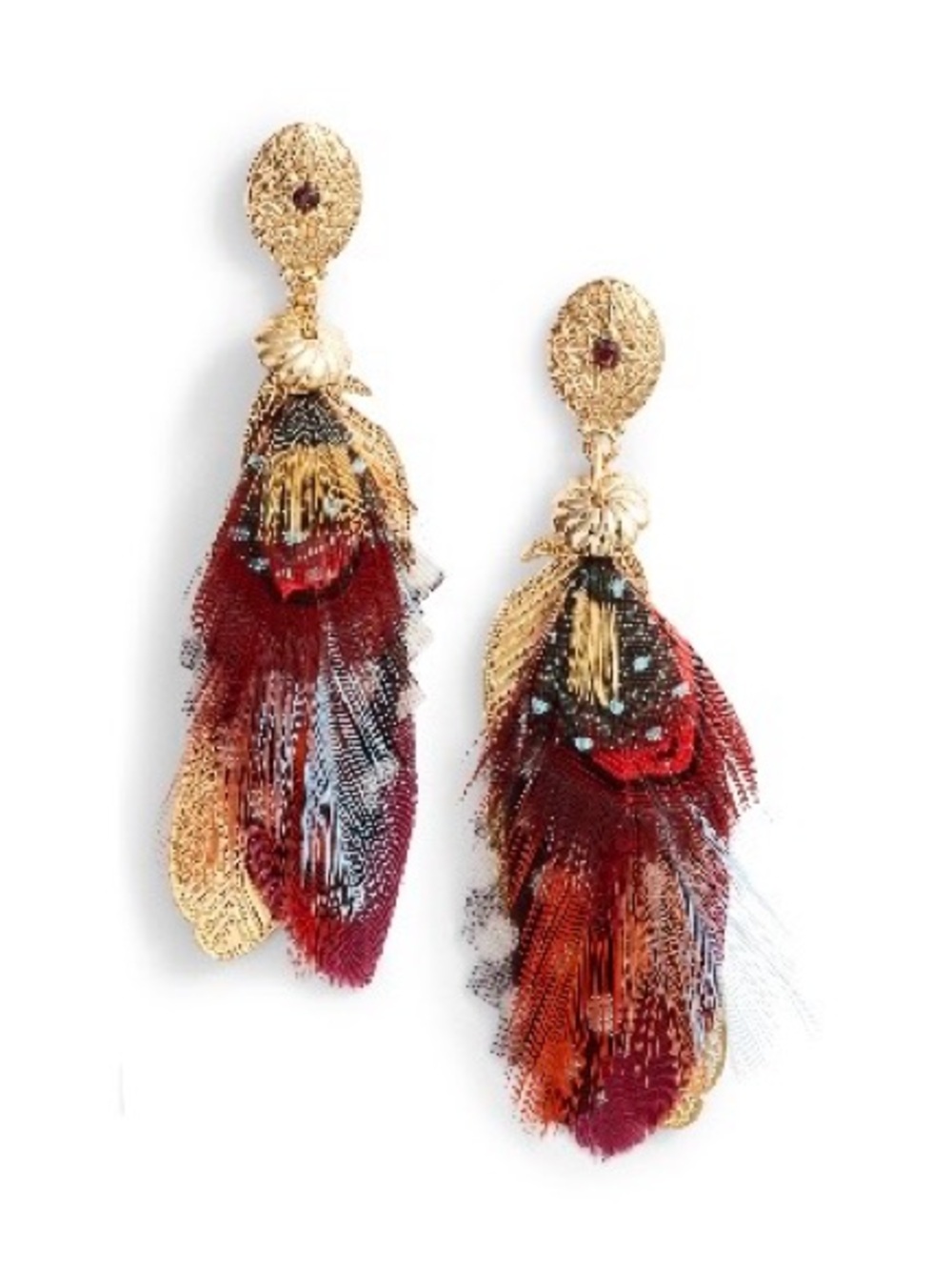 Gas Bijoux Sao Feather Earrings Purple Gold Black Statement